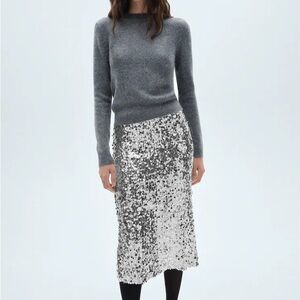 Silver Sequin Midi Skirt